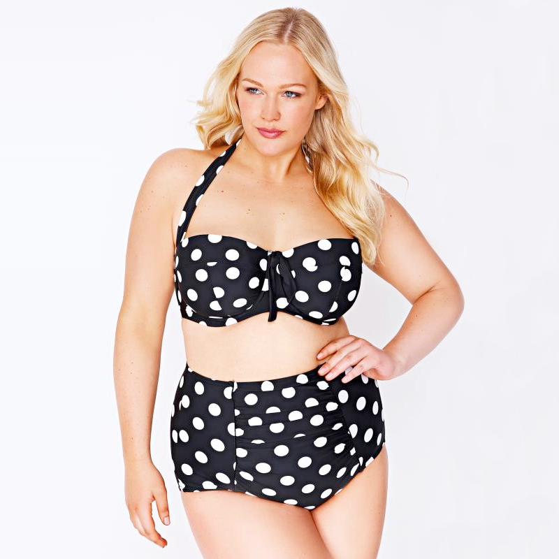 Yors Clothing Black & White Spot Underwired Halter Neck Bikini