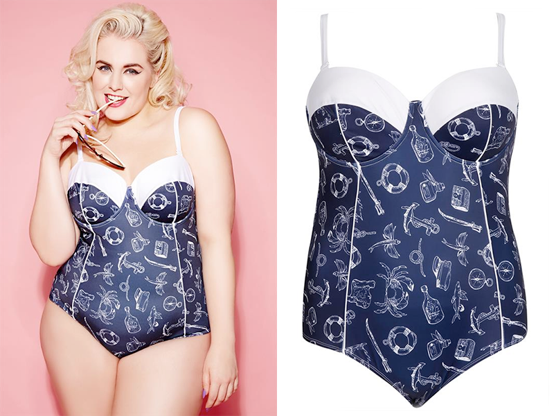 Yours Clothing Hell Bunny Nautical One Piece Swimsuit
