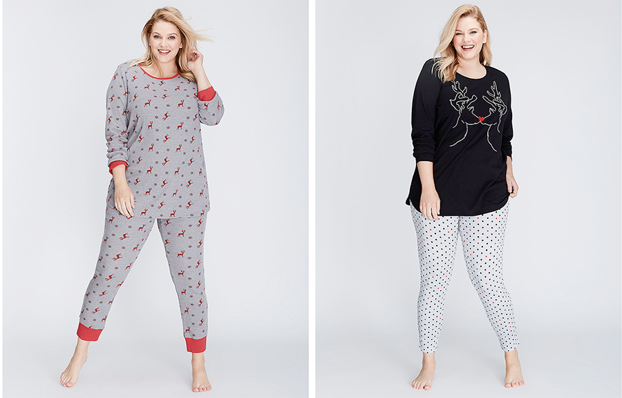 Christmas pyjamas: Reindeer PJ Set $125.80 and Kissing Reindeer PJ Set $116.10 from Lane Bryant