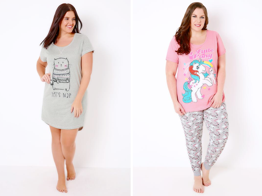 Christmas pyjamas: Cat Nap Nightdress AUD $24.00 and My Little Pony Pyjama Set AUD $56.00 from Yours Clothing