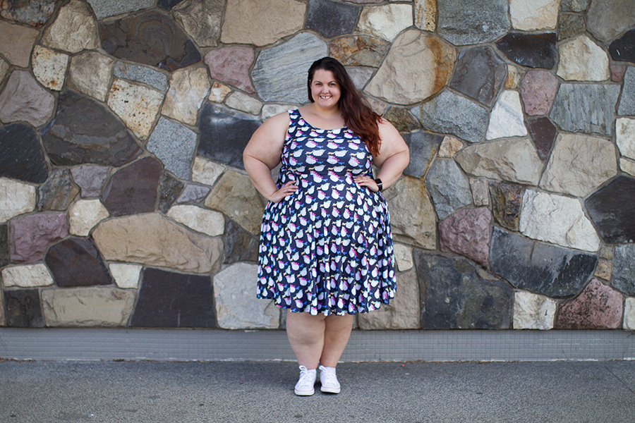 NZ plus size blogger Meagan Kerr wears Fat Unicorn Dress from Joolz Fashion