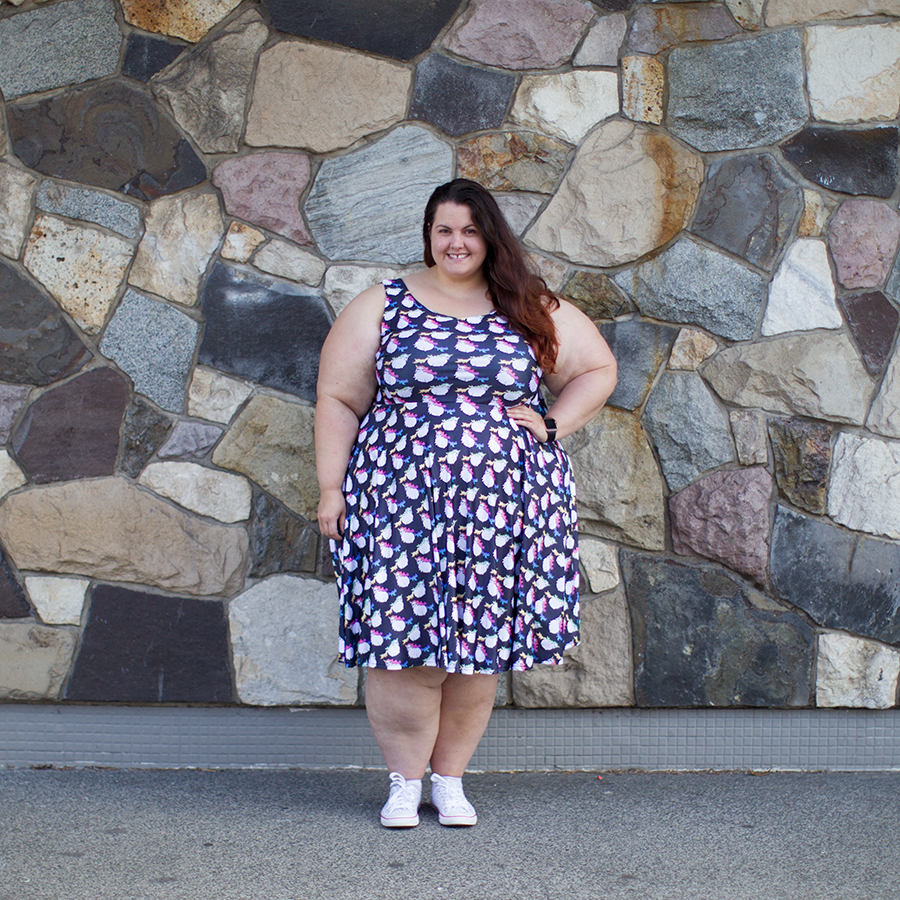 NZ plus size blogger Meagan Kerr wears Fat Unicorn Dress from Joolz Fashion