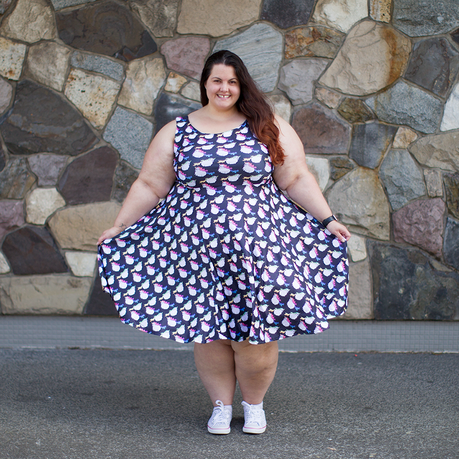 NZ plus size blogger Meagan Kerr wears Fat Unicorn Dress from Joolz Fashion