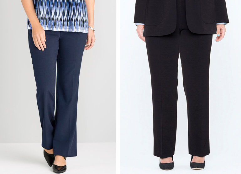 Sara Workwear Pants, $69.99 from EziBuy and Samoon Tailored Trousers, AUD $159.99 from Navabi