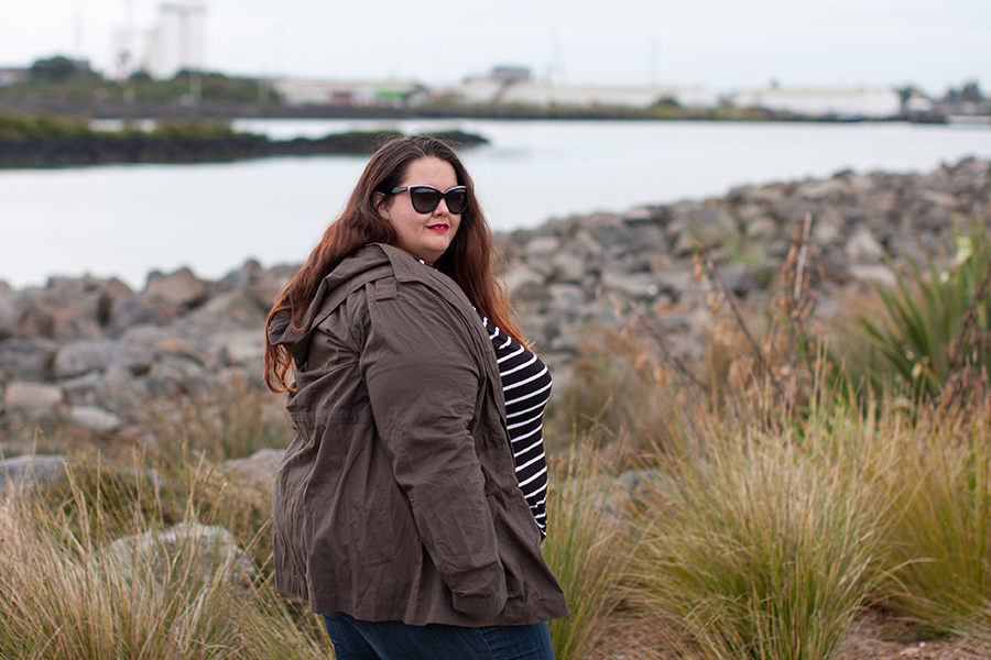 New Zealand plus size fashion blogger Meagan Kerr wears Mink Denim Tee from Myer, Kate Madison Jeans and Jacket from The Warehouse and Dolce&Gabbana Sunglasses from SmartBuyGlasses