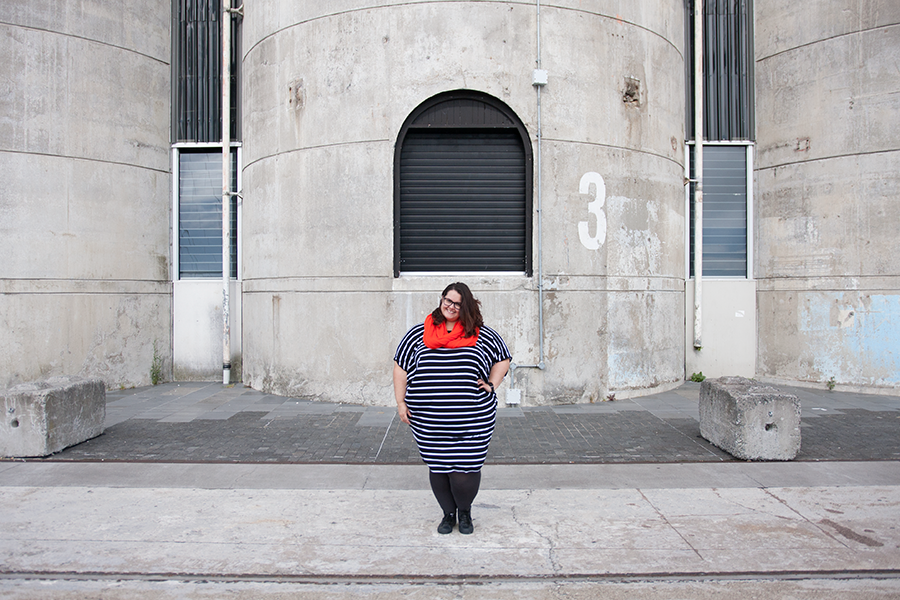 New Zealand plus size blogger Meagan Kerr wears Isla-Maree Curve+ Miracle Dress and Sonsee Opaque 100 Denier Tights in Shadow