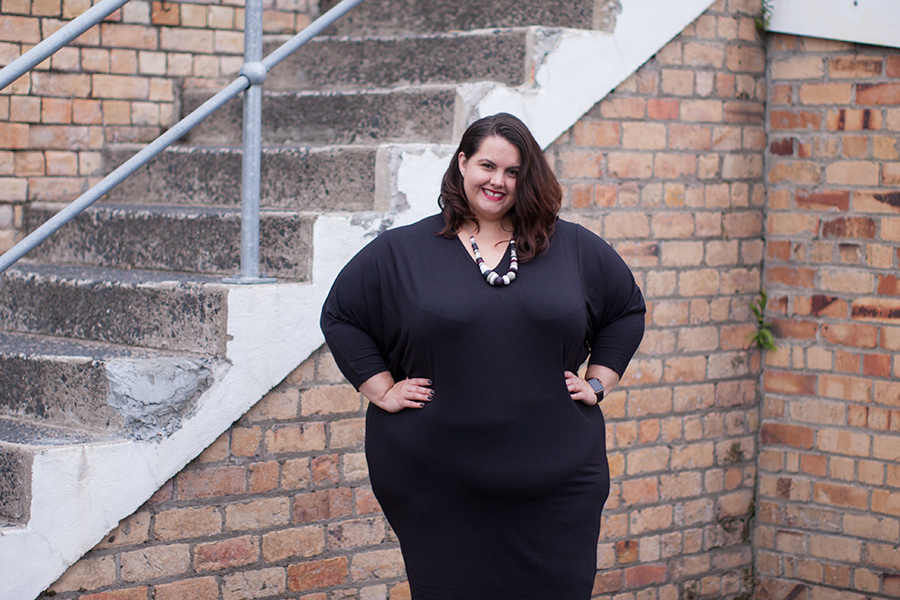 New Zealand plus size blogger Meagan Kerr wears Harlow Rebel Yell dress