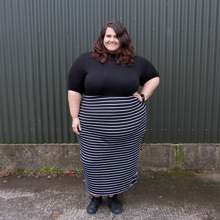 Meagan Kerr wears ASOS CURVE Turtleneck and Harlow Sweetest Taboo Skirt