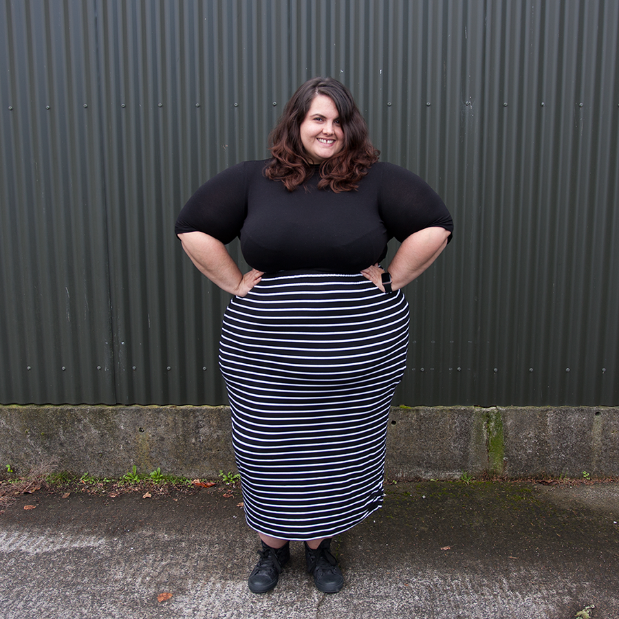 Meagan Kerr wears ASOS CURVE Turtleneck and Harlow Sweetest Taboo Skirt