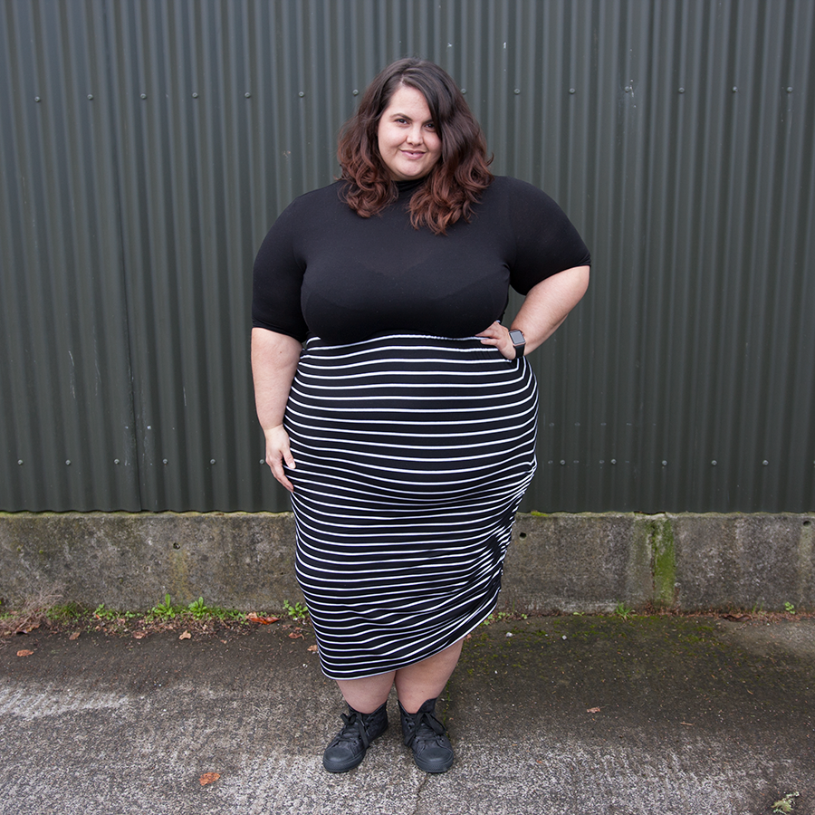 Meagan Kerr wears ASOS CURVE Turtleneck and Harlow Sweetest Taboo Skirt