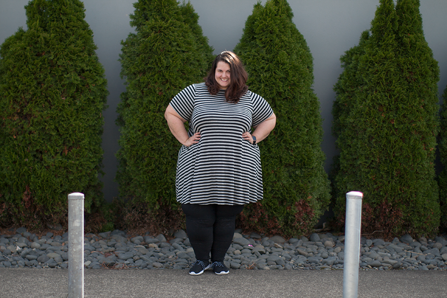 On turning 33: Meagan Kerr wears Yours Clothing striped dress and Lost and Led Astray Leggings