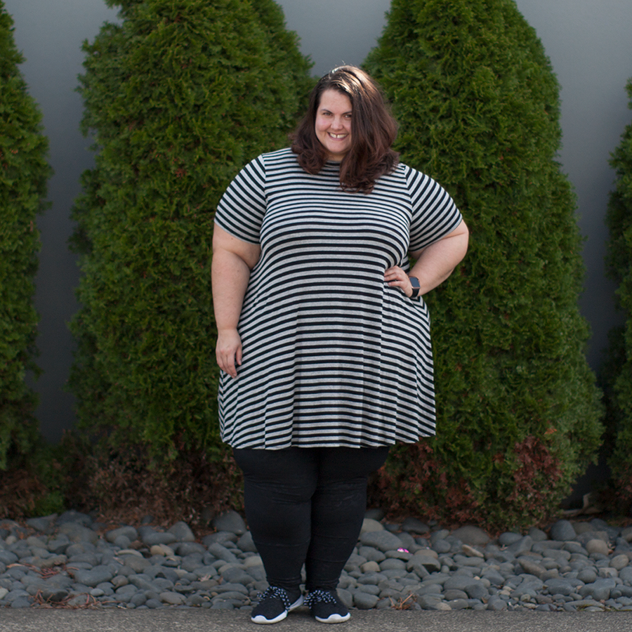 On turning 33: Meagan Kerr wears Yours Clothing striped dress and Lost and Led Astray Leggings