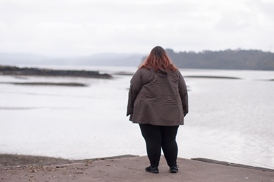 Plus size clothing basics - River Island Plus white scoop neck tee from River Island, Warpaint Joggers from 17 Sundays; Kate Madison Khaki Jacket from The Warehouse