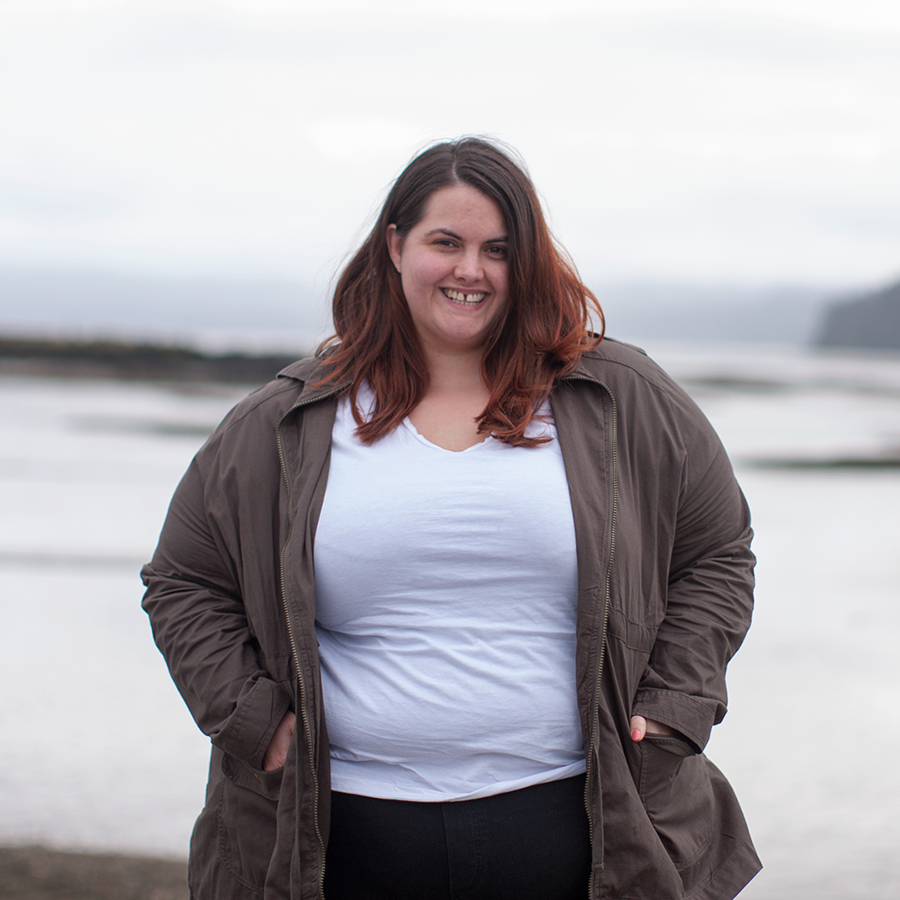 Plus size clothing basics - River Island Plus white scoop neck tee from River Island, Warpaint Joggers from 17 Sundays; Kate Madison Khaki Jacket from The Warehouse