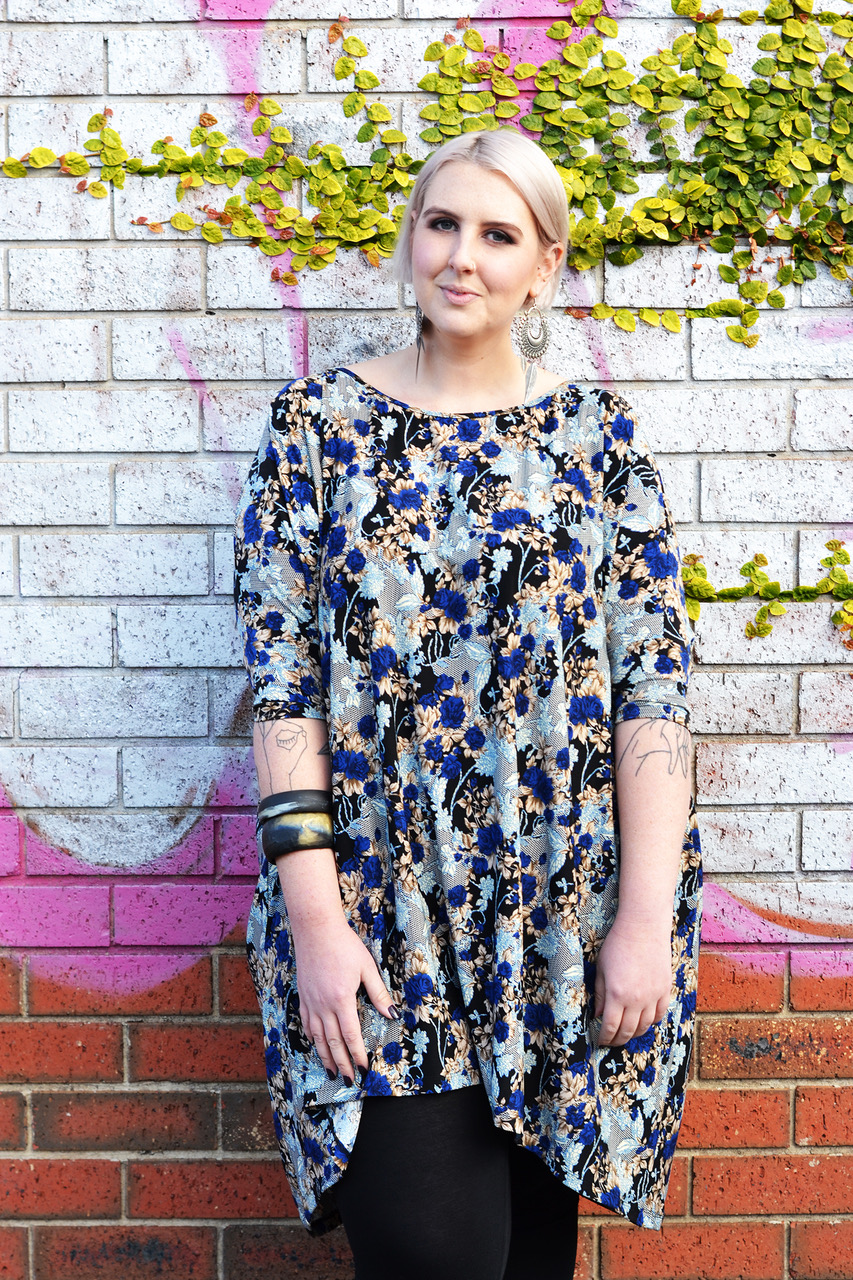 Australian plus size fashion | Seraphim - Moody Hues Blue Lace Print Tunic