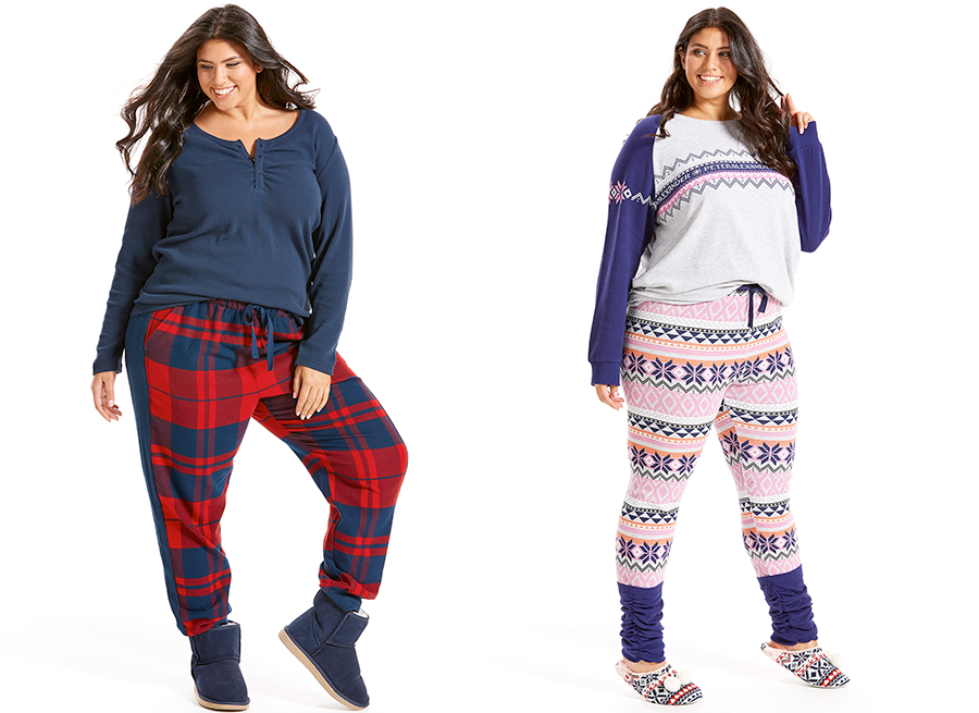 Winter 2017 Plus Size Pyjamas | P.A. Plus Tartan Cuff PJ Pants, $89.99 and Long Sleeve Waffle Henley, $69.99 from Peter Alexander | P.A. Plus Fairisle Waffle Top, $79.99 and Legwarmer Leggings, $89.99 from Peter Alexander