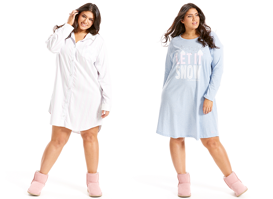 Winter 2017 Plus Size Pyjamas | P.A. Plus Stripe Nightshirt, $99.99 from Peter Alexander and P.A. Plus Let It Snow Sleep Tee, $99.99 from Peter Alexander