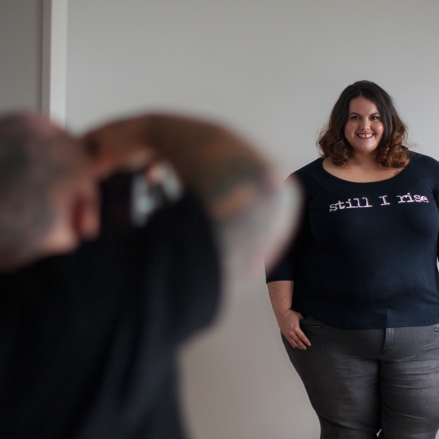 New Zealand plus size blogger Meagan Kerr being photographed by Mike Hill