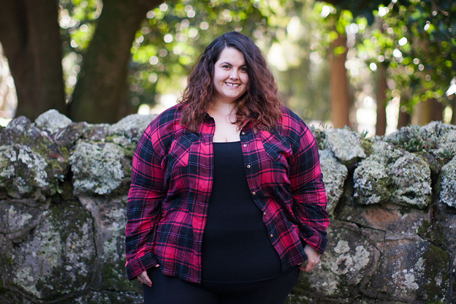 New Zealand plus size blogger Meagan Kerr wears Kate Madison Check Shirt