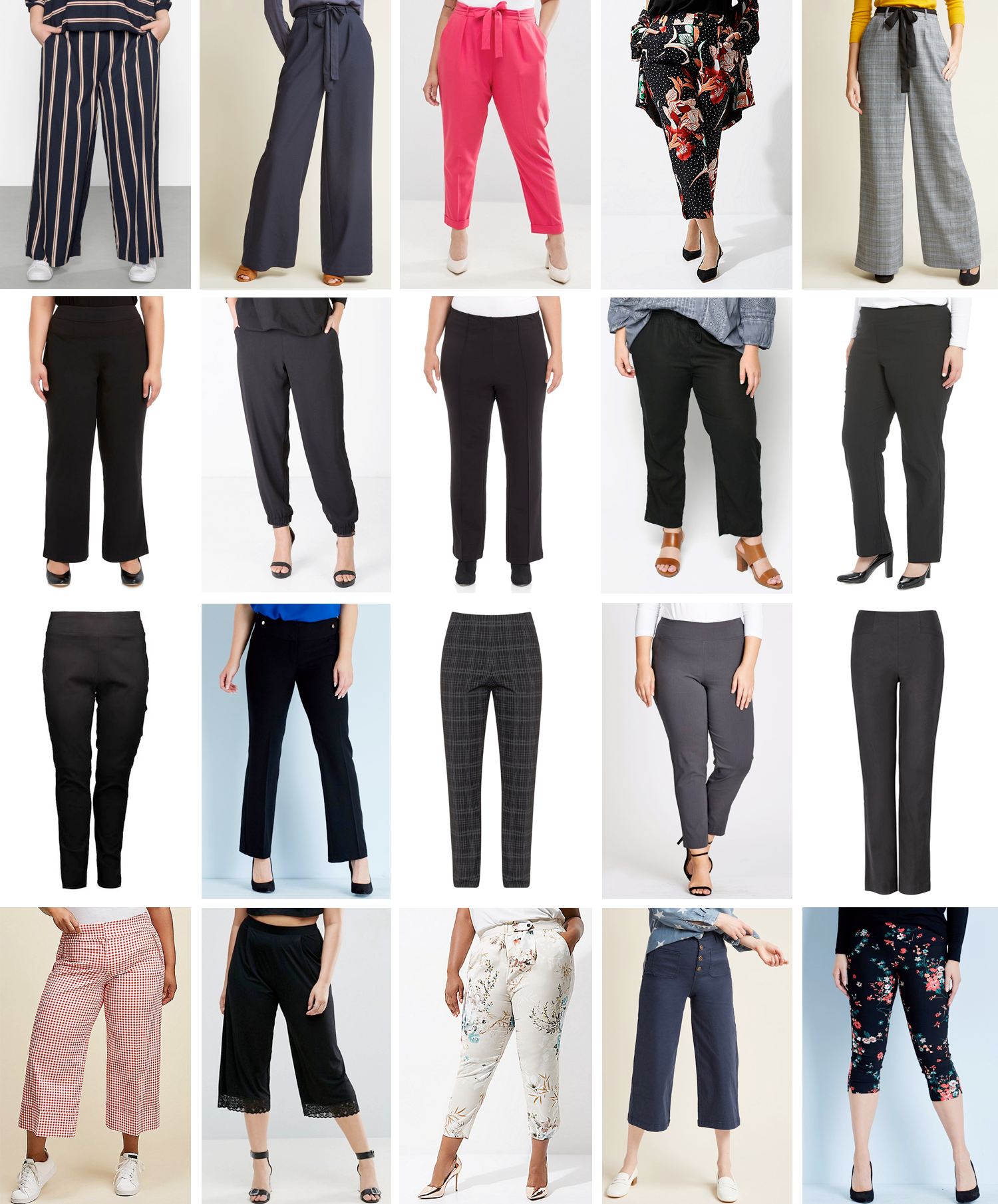 Plus size workwear trousers, officewear, wide legged trousers, ponte pants, cropped trousers, corporate wardrobe