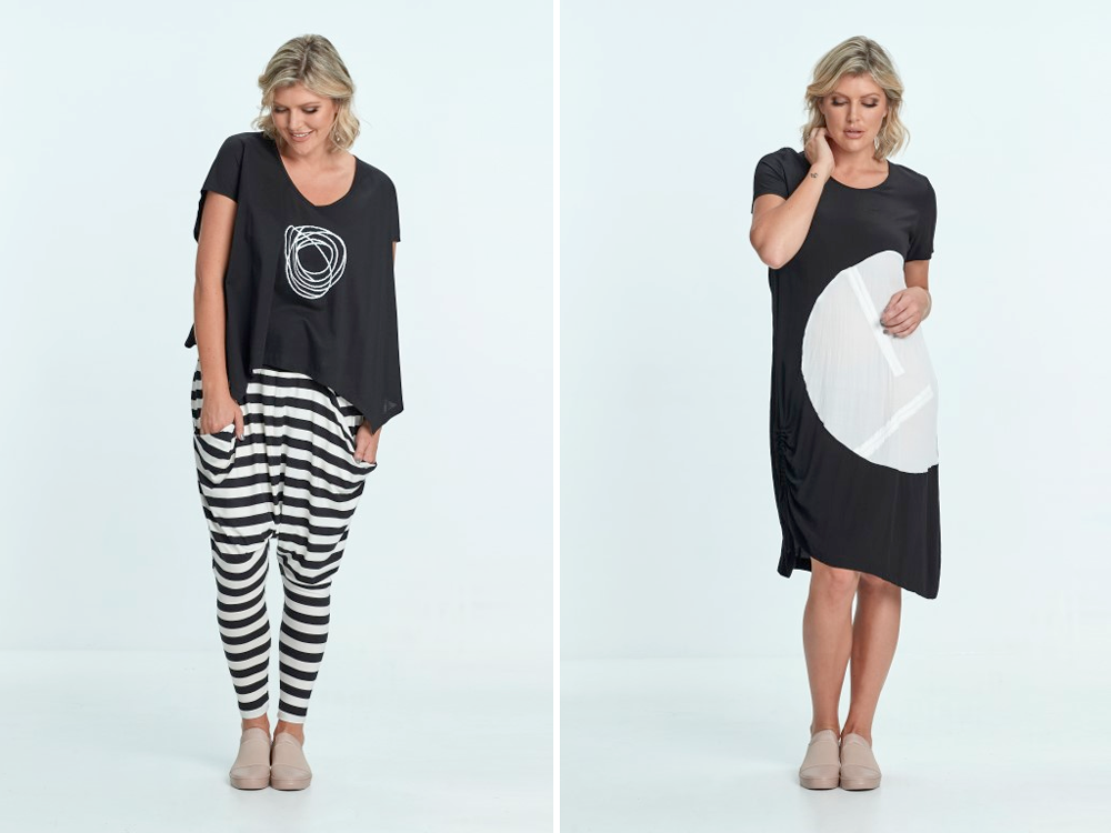 New Zealand plus size designer clothing SS17 Chocolat // Sketchbook Atom Tee, Stripe Slouch Pant and Asahi Dress