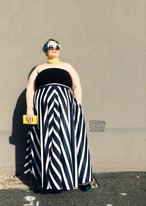 Plus Size Halloween Costumes // JoolzFashion Black & white striped floor length Circle Skirts