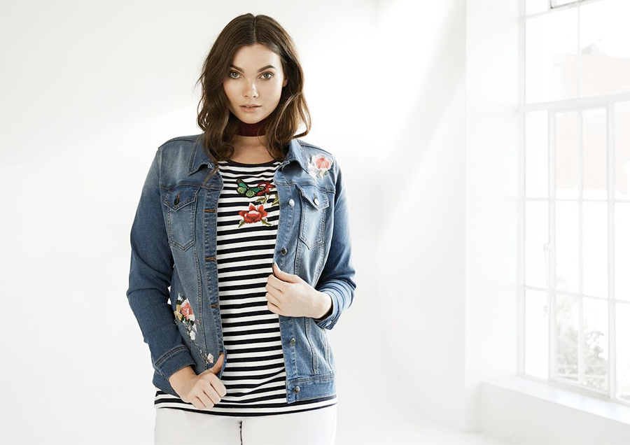 K&K Fashions Spring 17 Lookbook | Alice Butterfly Striped Tee and Embroidered Denim Jacket