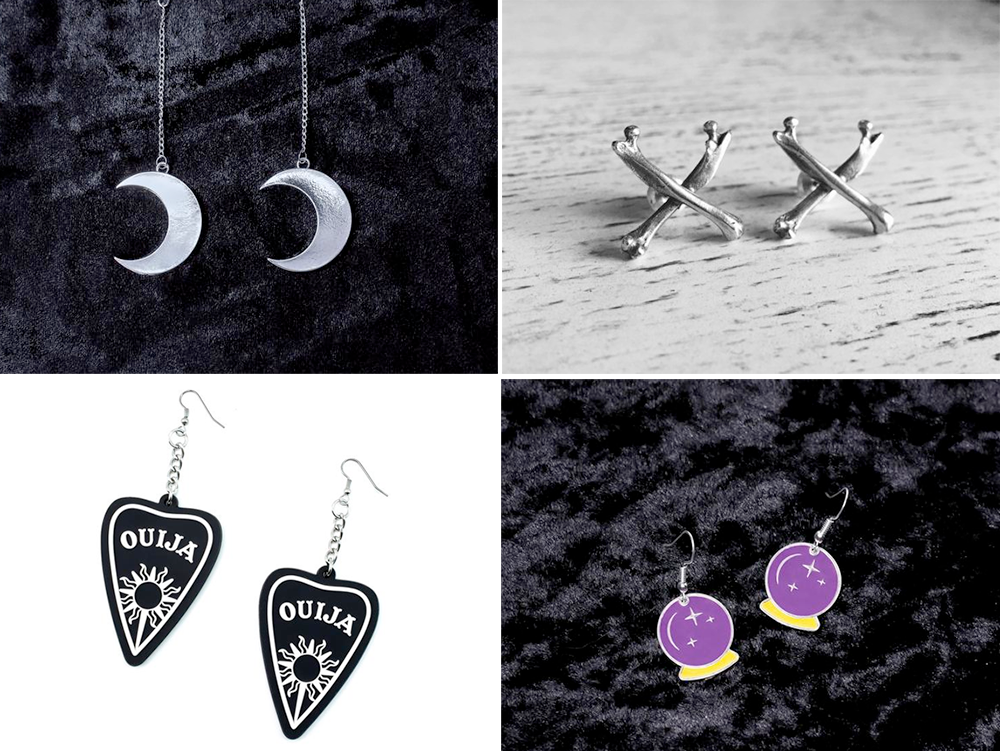 Plus Size Halloween Costumes // Luna Earrings, Crossbone Earrings, Ouija Earrings, Crystal Ball Charm Earrings