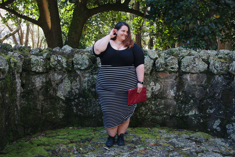 How to style a bodysuit: Plus size blogger Meagan Kerr wears Sonsee Bodysuit and Harlow Sweetest Taboo Skirt