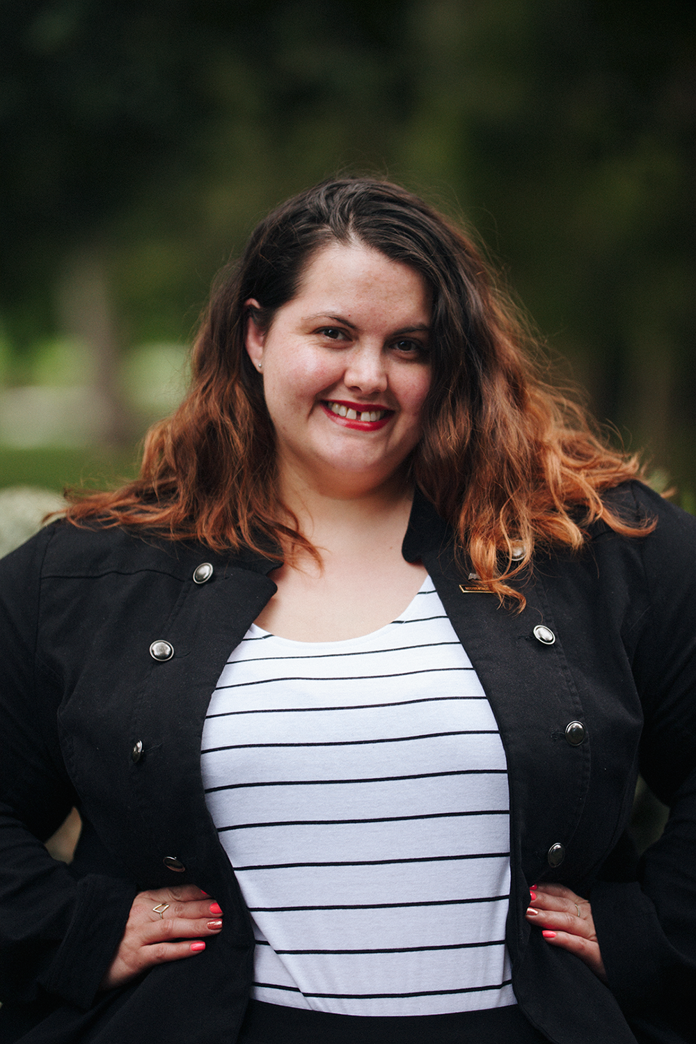 Plus size clothing haul | Meagan wears Kate Madison Striped Tank from The Warehouse, ASOS Curve Pleated Wide Leg Culottes from ASOS, Jacket from Torrid