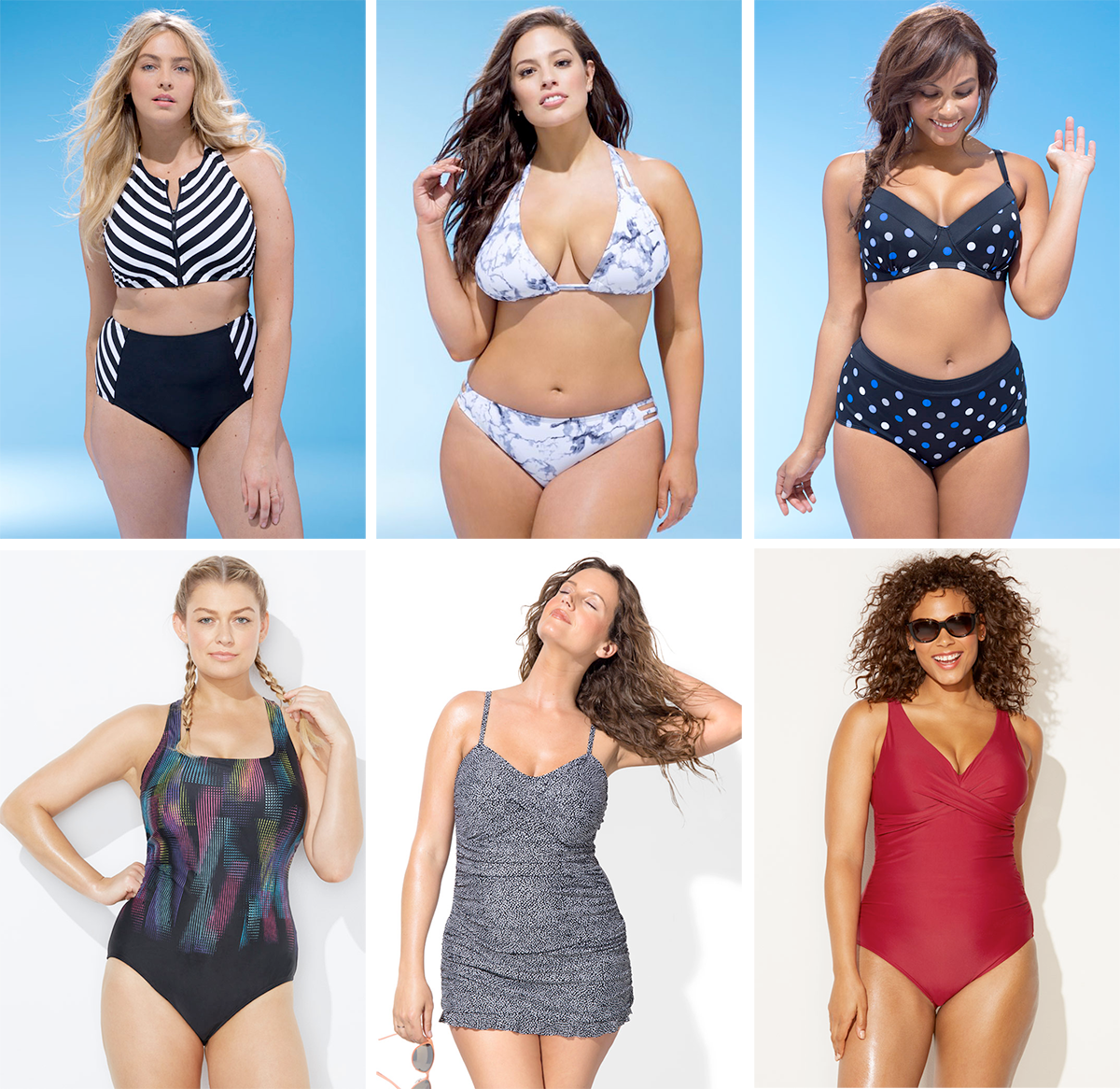 Plus size swimsuit special 2017 // Speedster Bikini, USD $53.20 from Swimsuits For All | Beach Babe Marble Bikini, USD $47.60 from Swimsuits For All | Director Underwire Bikini, USD $50.40 | Chlorine Resistant Litebrite X-Back Swimsuit, USD $46.20 from Swimsuits For All | Bedrock Ruffle Swimdress, USD $54.60 from Swimsuits For All | Sangria V-Neck Swimsuit, USD $50.40 from Swimsuits For All
