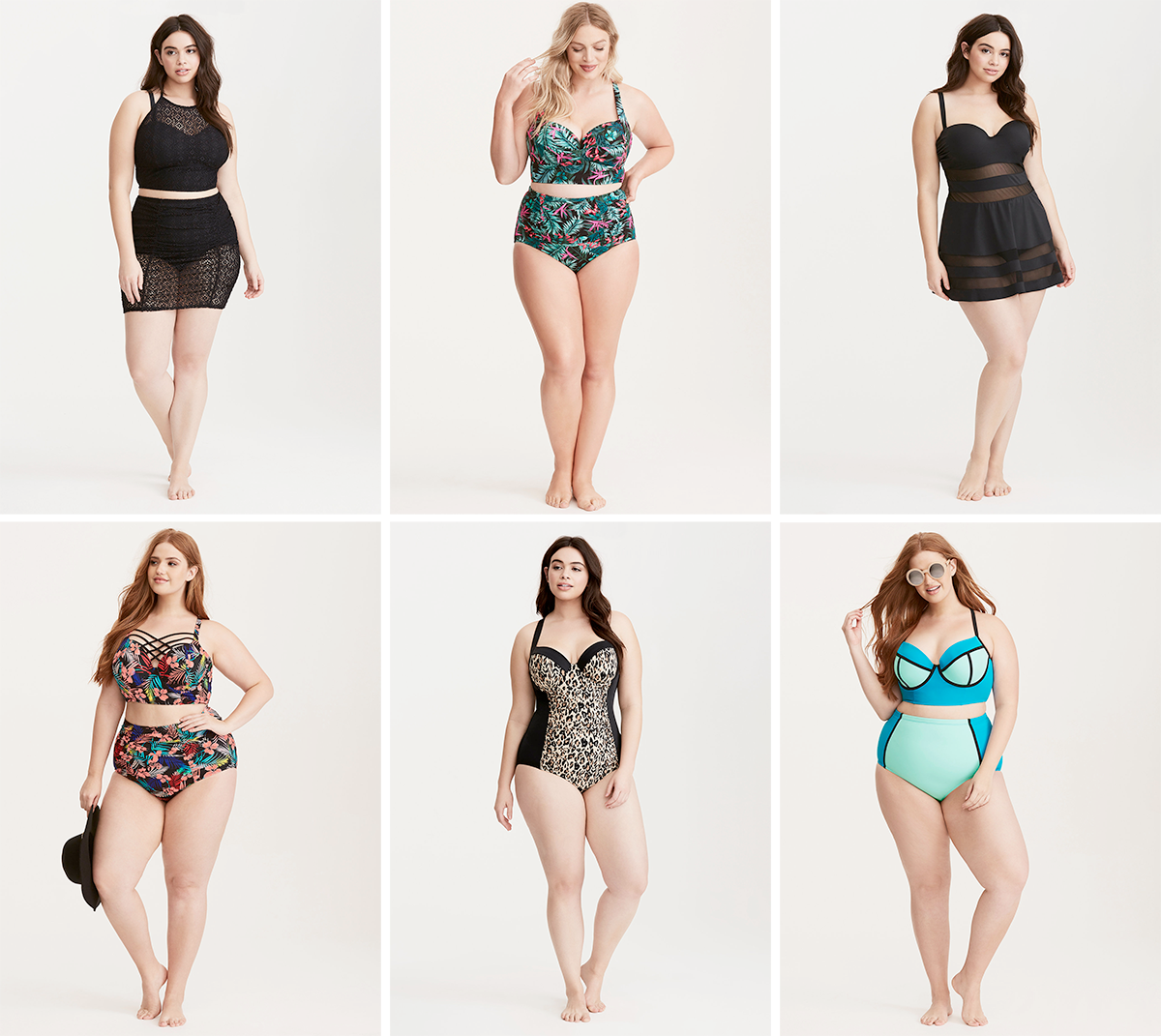 Plus size swimsuit special 2017 // Crochet Bikini, Halter Top USD $55.98 and Skirt Bottom USD $39.98 from Torrid | Tropical Print Bikini, Top USD $19.99 and Bottom USD $19.99 from Torrid | Mesh Inset Skater One Piece Swimsuit, USD $108.90 from Torrid | Tropical Print Bikini, Top USD $68.90 and Bottom USD $44.90 from Torrid | Leopard Print Side One Piece Swimsuit, USD $84.98 from Torrid | Colorblock Bikini, Top USD $68.90 and Bottom USD $44.90 from Torrid