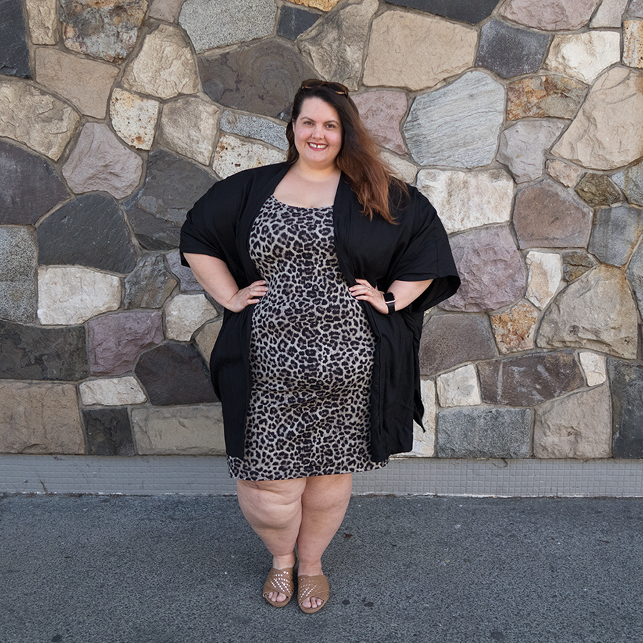 New Zealand plus size blogger Meagan Kerr wears Harlow Leopard Print Bodycon Dress