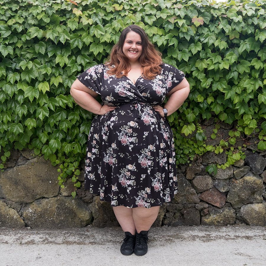 Plus size blogger Meagan Kerr wears Lady Voluptuous Floral Lyra Dress from Two Lippy Ladies