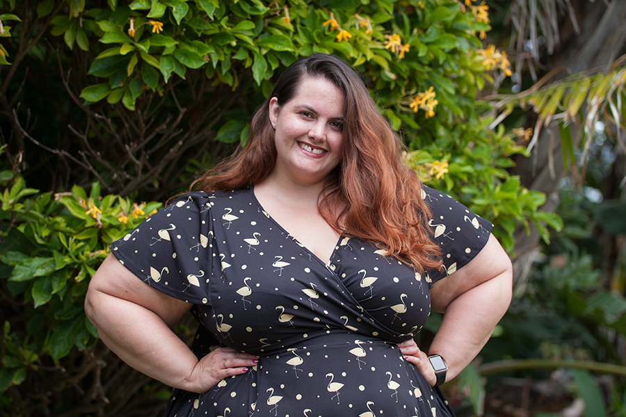 NYE New Zealand plus size fashion blogger Meagan Kerr wears Lady Volup Lyra in vintage flamingo from Two Lippy Ladies for New Years Eve