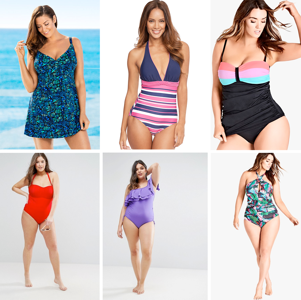 Plus size swimsuit special 2017 // Quayside Woman Skirted Suit, $109.99 from EziBuy | Tuscany Stripe Longer Length Swimsuit, £38.00 from Figleaves | Summer Splice Tank, $65.00 from City Chic | ASOS CURVE Ruched Bandeau Swimsuit, AUD $64.00 from ASOS | Monif C One Shoulder Frill Swimsuit, AUD $182.00 from ASOS | Brasilia One Piece, $95.00 from City Chic