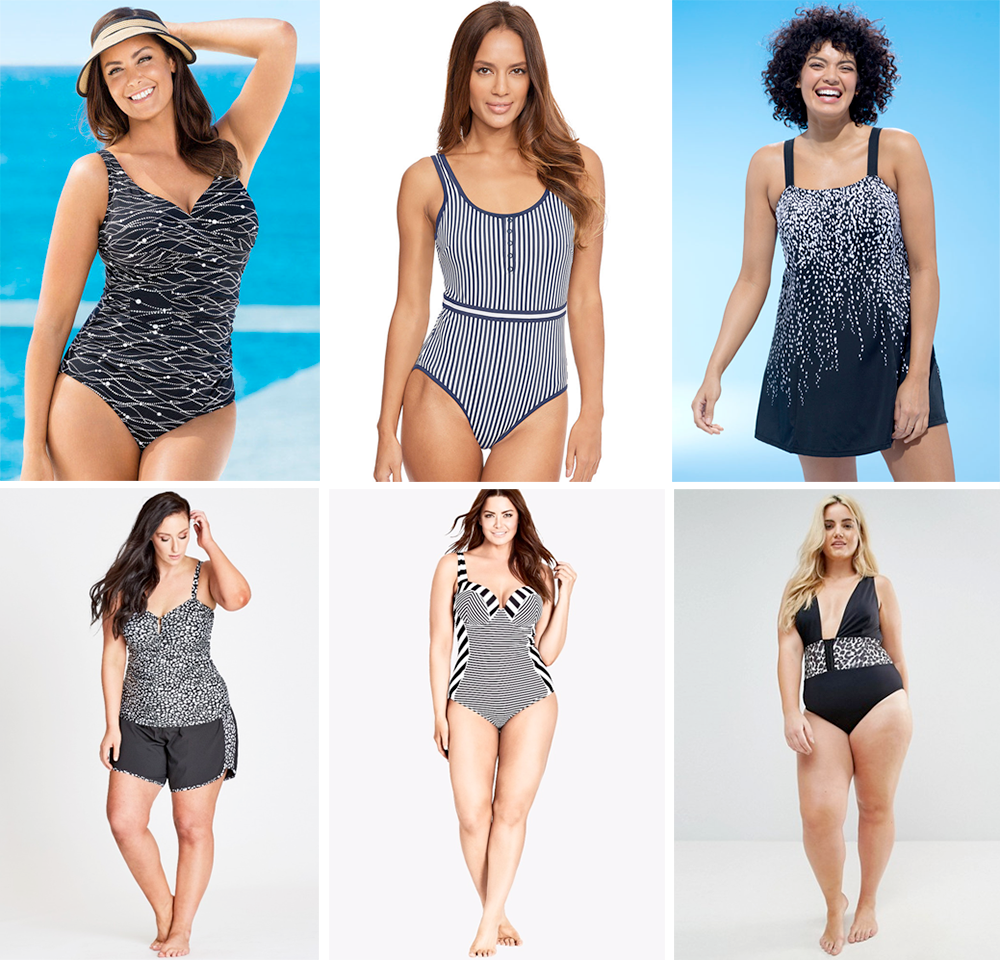 Plus size swimsuit special 2017 // Quayside Woman Cross Over Swimsuit, $55.00 from EziBuy | Madison Soft Cup Swimsuit, £38.00 from Figleaves | Swim365 Falling Princess Seam Swimdress, USD 58.50 from Swimsuits For All | Animal Tankini $14.99 and Short Boardshorts $14.99 from Autograph | Positano Underwire One Piece Swimsuit, $95.00 from City Chic | ASOS CURVE Leopard Print Corset Supportive Swimsuit, AUD $64.00 from ASOS