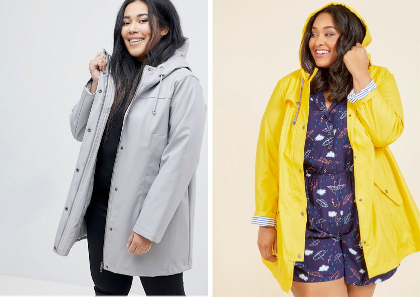 Plus Size Coats | ASOS CURVE Borg Raincoat, AUD $109.00 from ASOS and At All Showers Raincoat, USD $79.00 from ModCloth