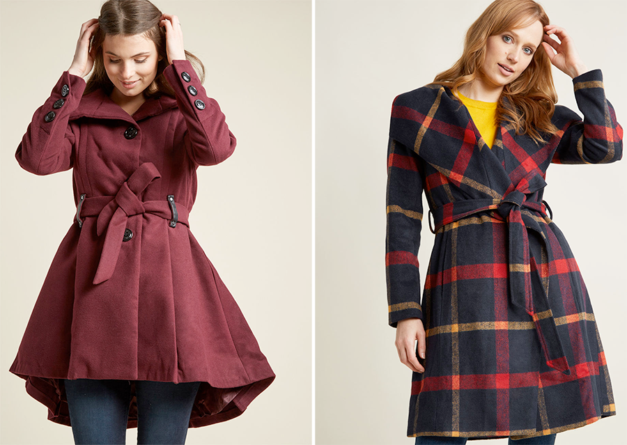 Plus Size Coats | Steve Madden Winterberry Tart Coat, USD $149.00 from ModCloth and ModCloth Belted Plaid Coat with Wide Collar, USD $99.99 from ModCloth