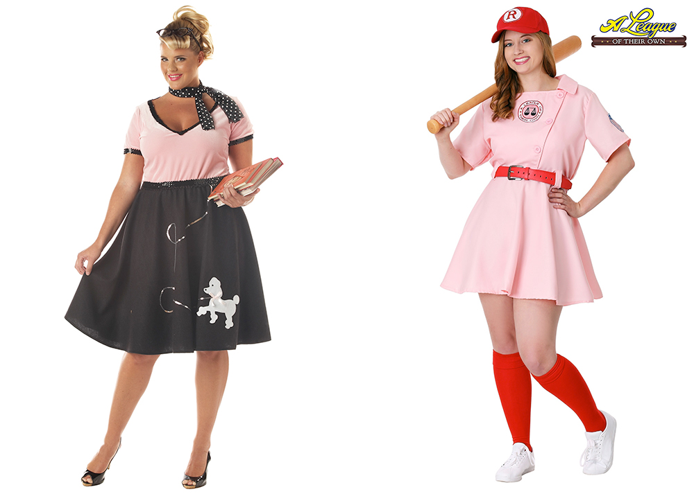Plus Size Halloween Costumes: 50's Sweetheart Costume, USD $34.99 from HalloweenCostumes | A League of Their Own Dottie Costume, USD $69.99 from HalloweenCostumes