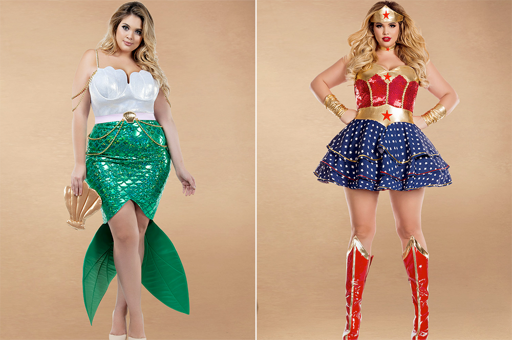 Plus Size Halloween Costumes: Shimmery Mermaid Costume Set, USD $79.95 from Hips & Curves | Wonder Woman Costume Set, USD $79.95 from Hips & Curves