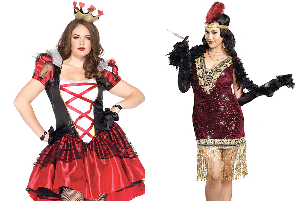 Plus Size Halloween Costumes: Alice in Wonderland Queen of Hearts Costume, USD $39.95 from Hips & Curves | 1920s Flapper Costume, USD $59.95 from Hips & Curves