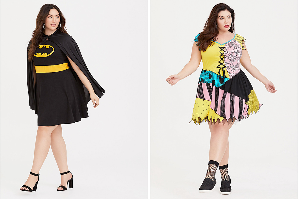 Plus Size Halloween Costumes: Batman Skater Dress, USD $58.90 from Torrid | Disney The Nightmare Before Christmas Sally Skater Dress, USD $59.90 from Torrid