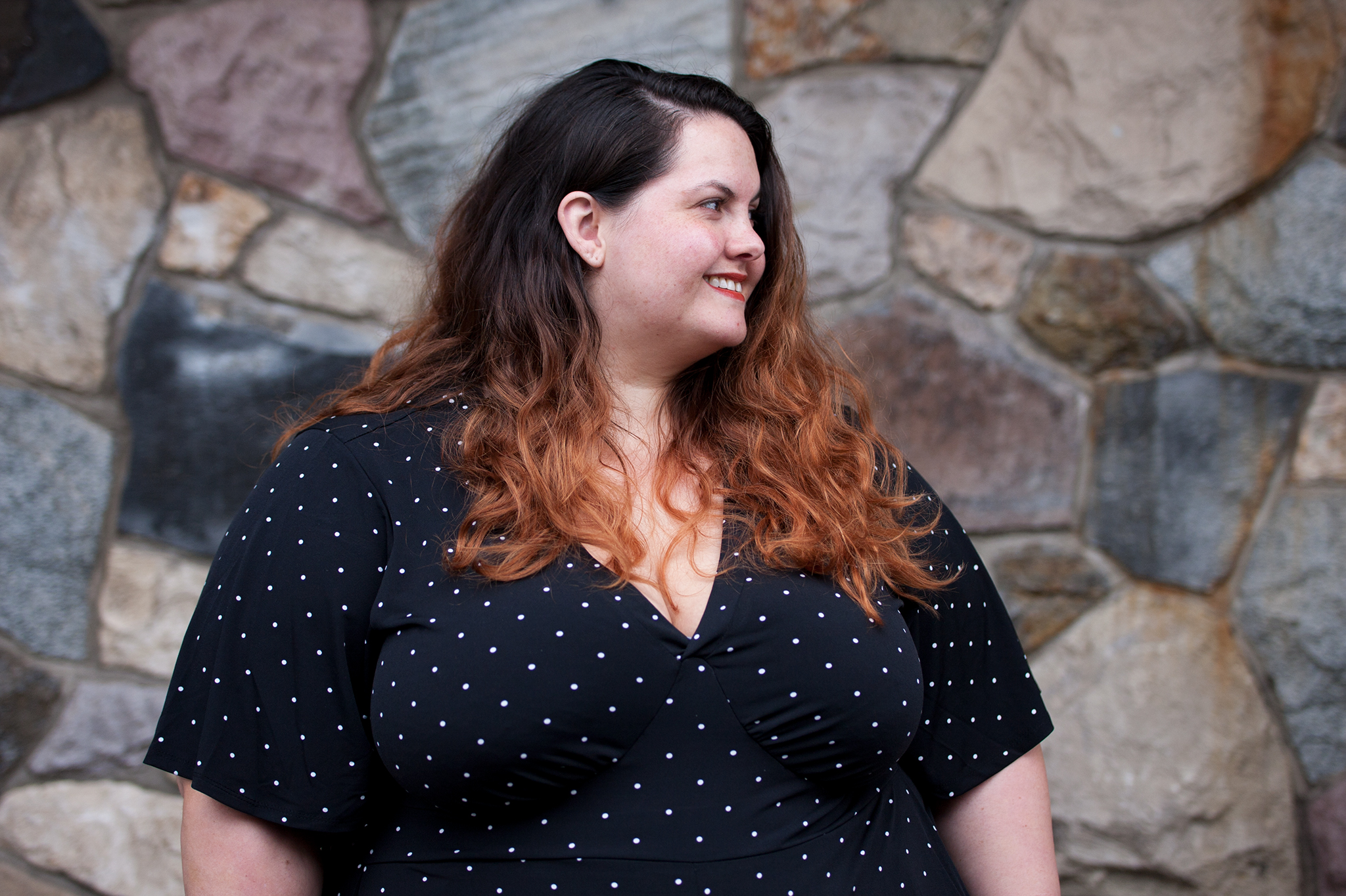 New Zealand plus size blogger Meagan Kerr wears Polka Dot Romper from Torrid. Photo by Doug Peters / Ambient Light