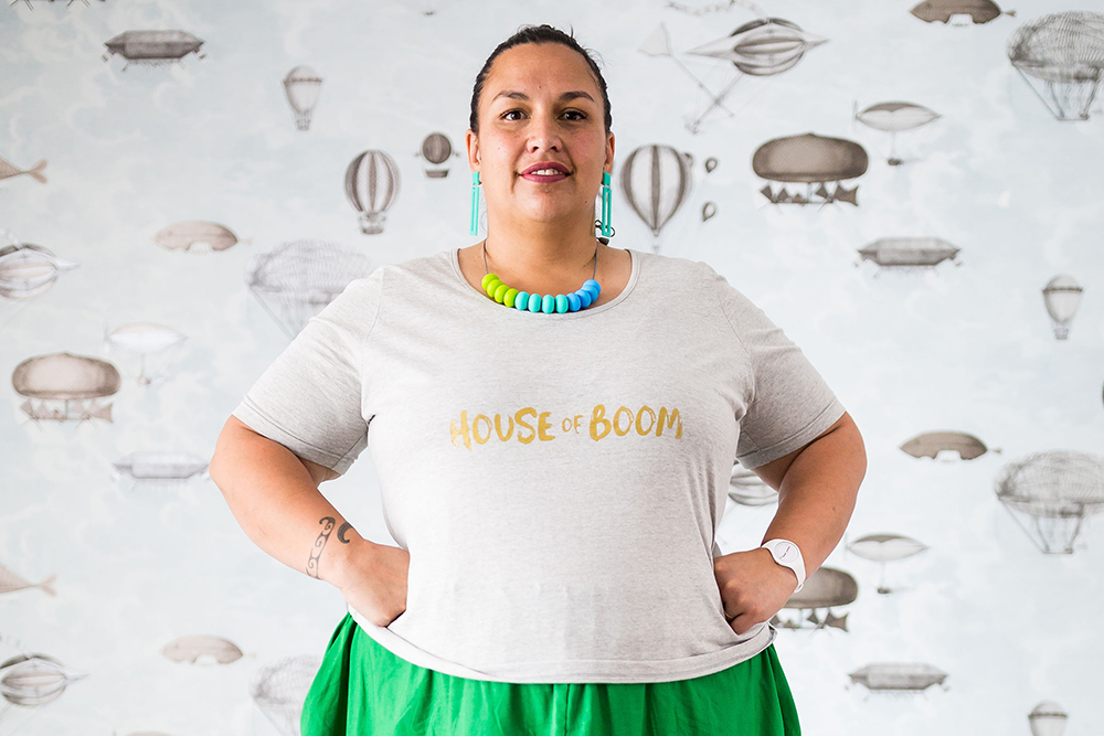 Ethical plus size fashion made in New Zealand by House of Boom / Eli wears BOOM t-shirt