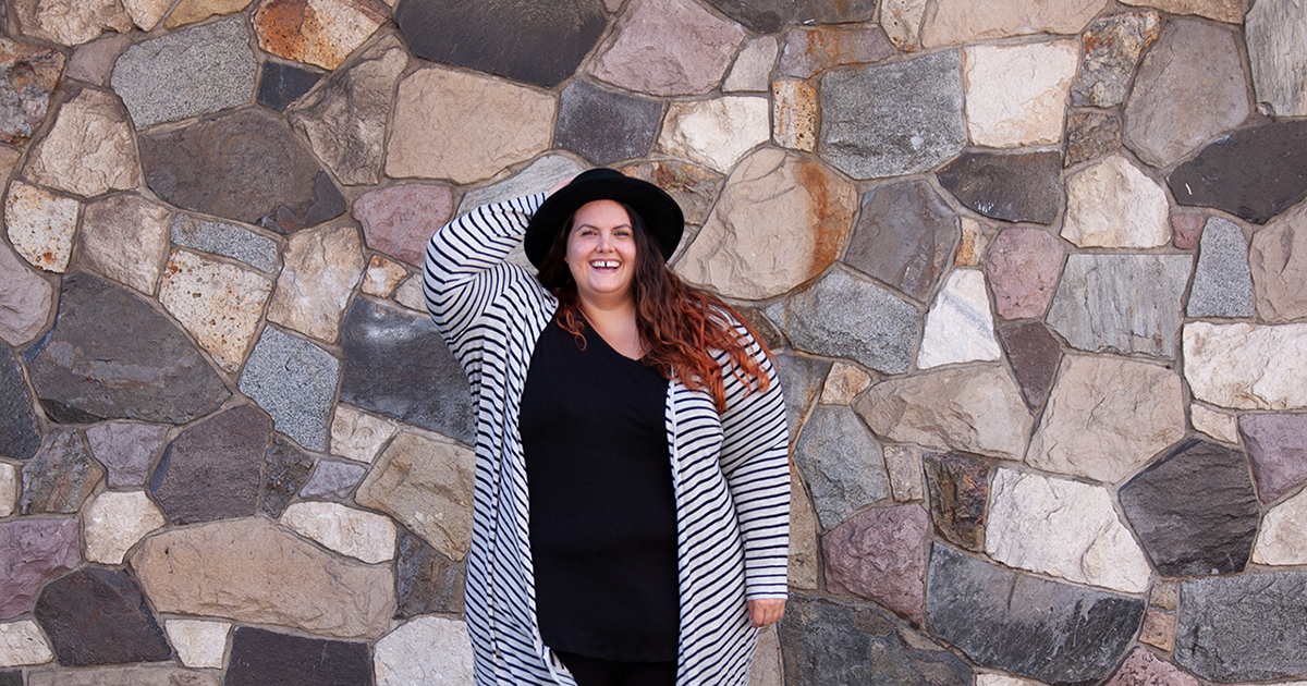 New Zealand plus size fashion blogger Meagan Kerr wears 17 Sundays Striped Duster Coat