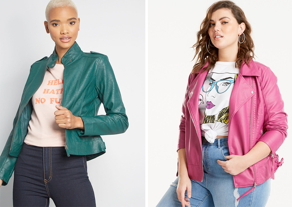 Plus size biker jackets: Jack by BB Dakota What Motors Most Jacket, $124.00 from ModCloth and Joanna Hope Side Tie PU Jacket, USD $99.99 from Simply Be