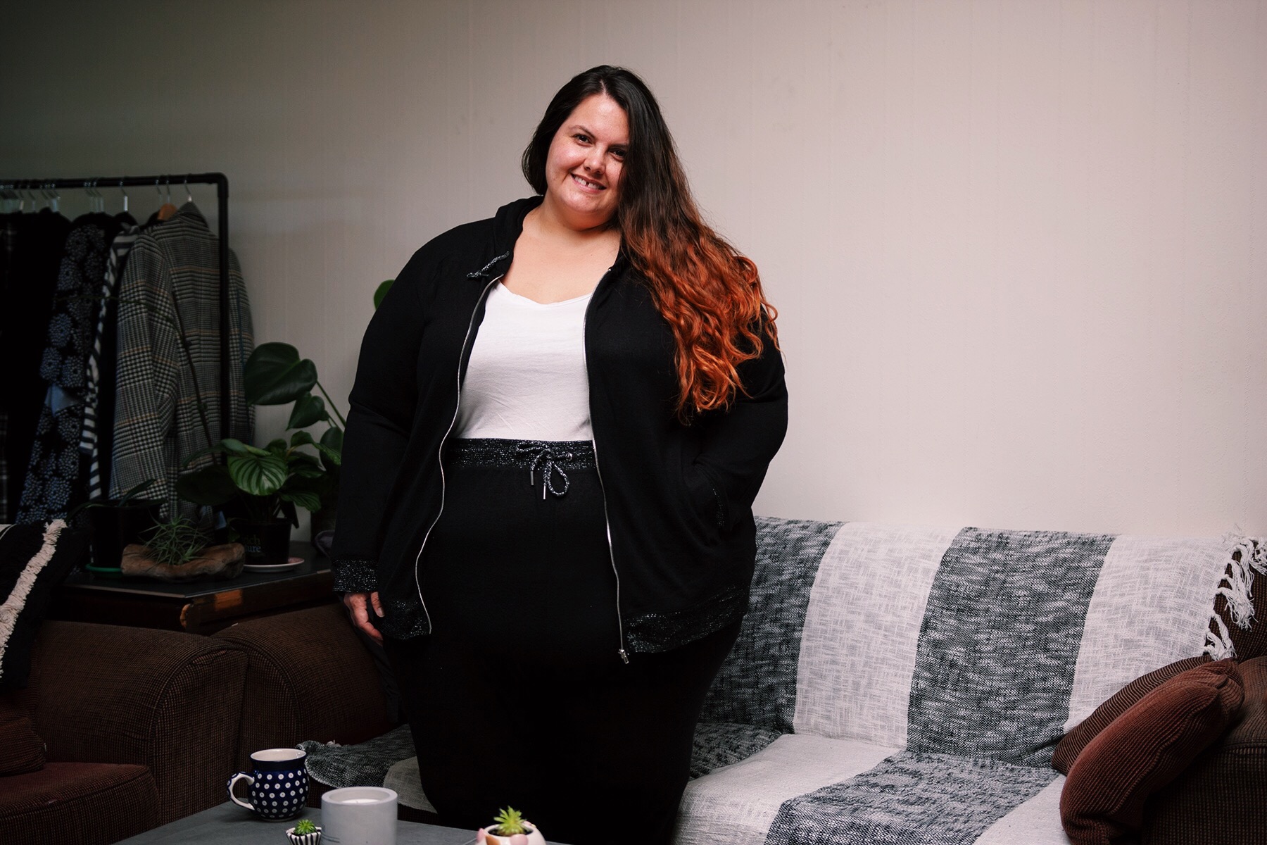 Plus size fashion blogger Meagan Kerr wears Soft Zip Hoodie and Supersoft Pants from Autograph