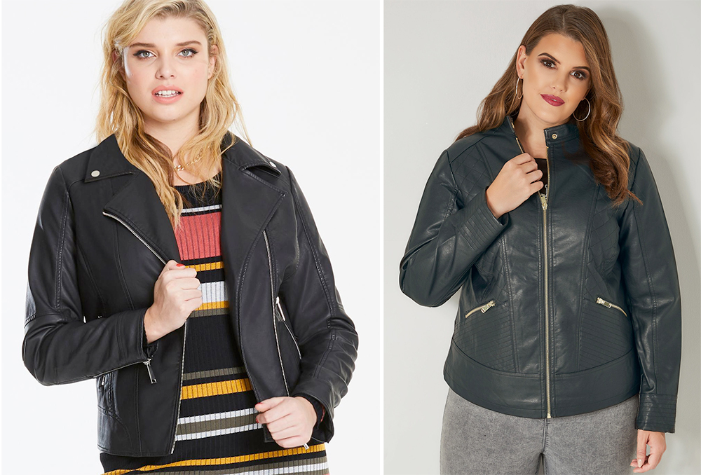 Plus size biker jackets: Faux Leather Biker Jacket, USD $86.99 from Simply Be and Black Faux Leather Quilted Jacket, £55.99 from Yours Clothing