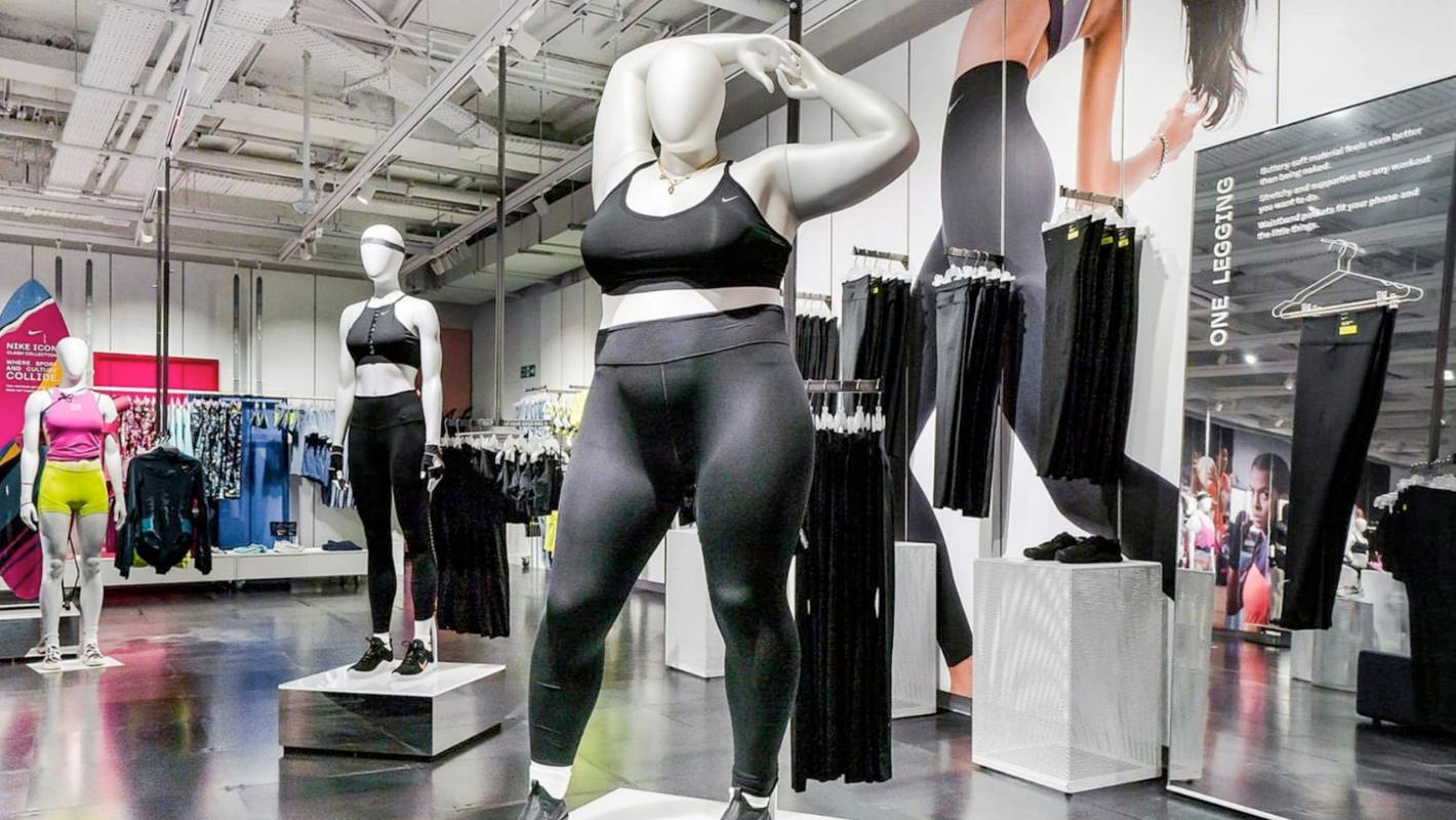 A plus size mannequin stands in Nike's flagship London store